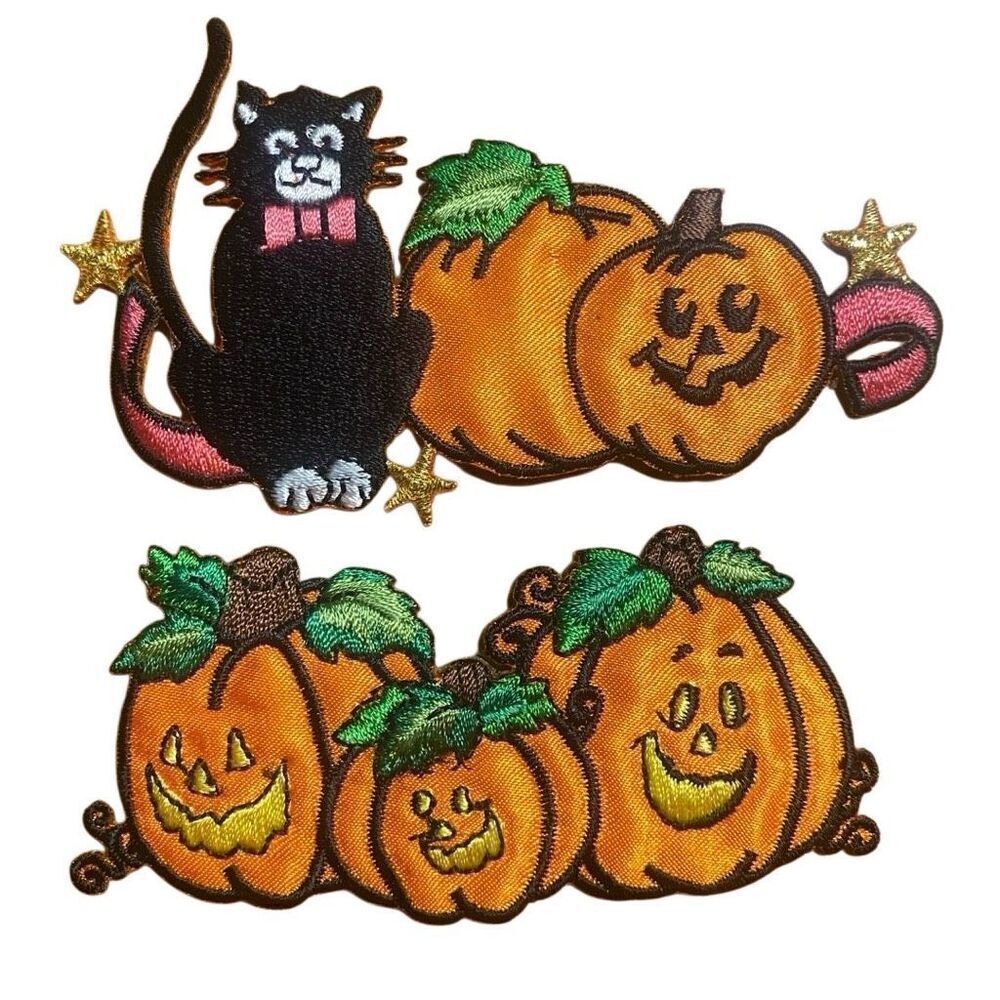 Vintage Halloween iron on patches 90s jack o lantern black cat pumpkins patch